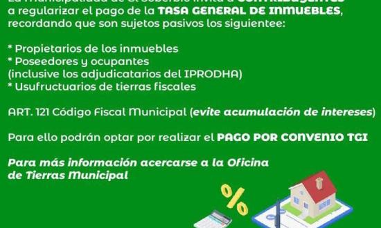 Invitan a pagar la tasa inmueble